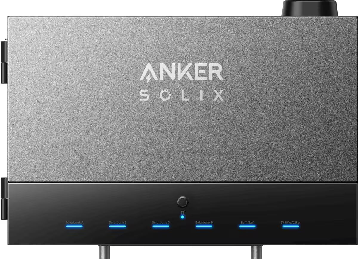 Anker SOLIX Power Dock Frontansicht mit sechs blauen Status-LEDs
