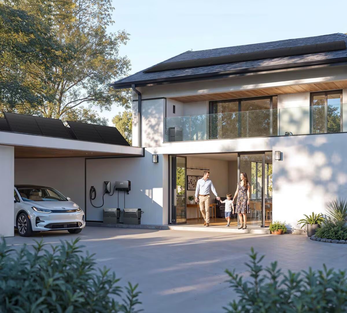 Einfamilienhaus mit Solaranlage und E-Auto als Einsatzbeispiel für das Anker SOLIX Power Dock