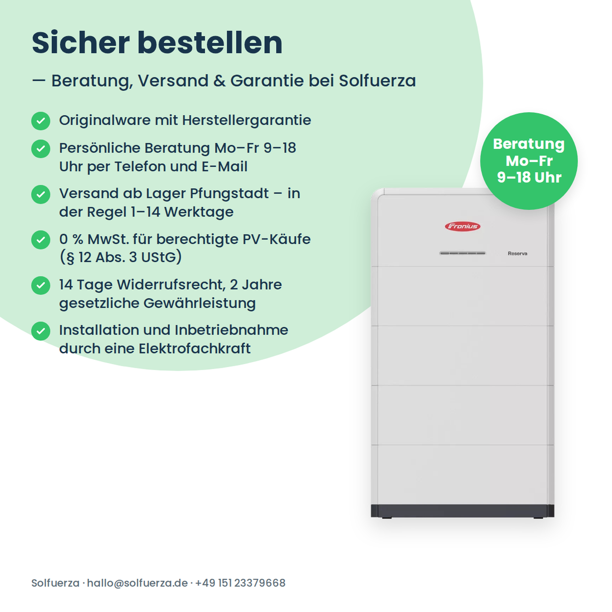 Sicher bestellen bei Solfuerza: Originalware mit Herstellergarantie, Beratung und Versand – Fronius Reserva 6.3